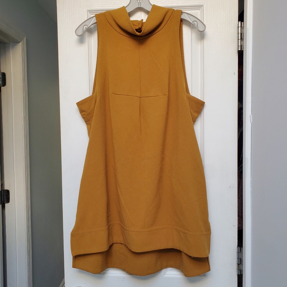 Free People Mustard Peephole Mini Tunic Dress Sleeveless Pockets - size Medium - Picture 2 of 11